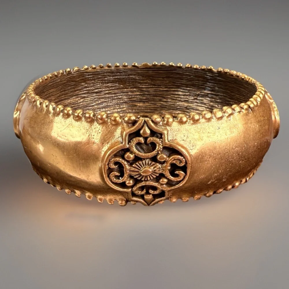 Aged Goldtone Textured Weighted bohemian chic Bangle Bracelet